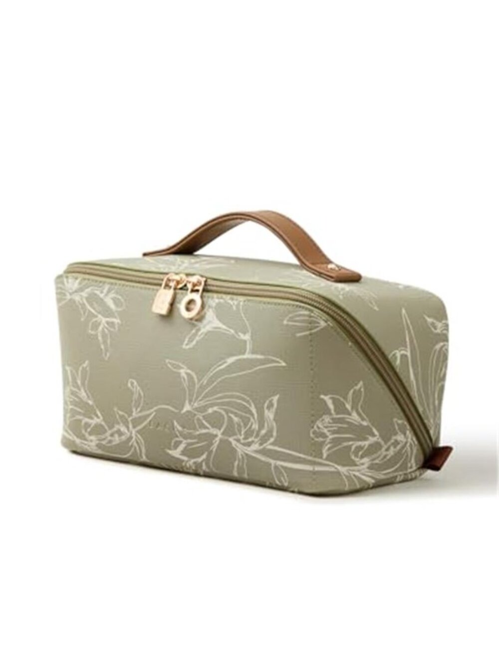 Travel Makeup Bag Waterproof Large Capacity Flat Open Toiletry Organizer Green